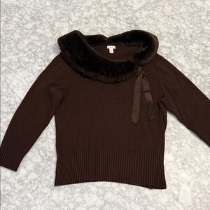 Apt. 9 Dark Brown Sweater with Faux Fur Collar